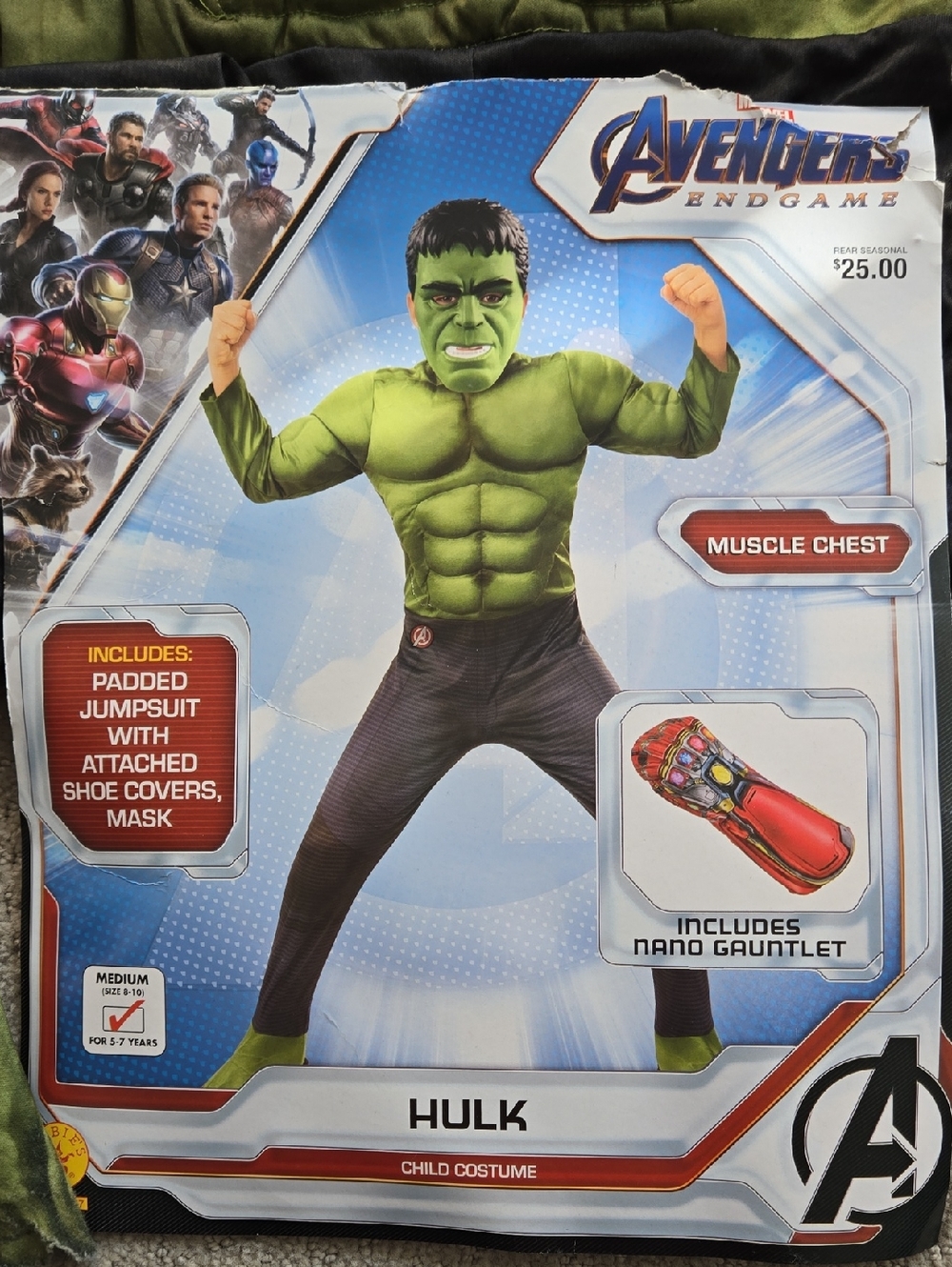 Avenger Hulk Costume - Green Muscle Jumpsuit with Red Nano Gauntlet